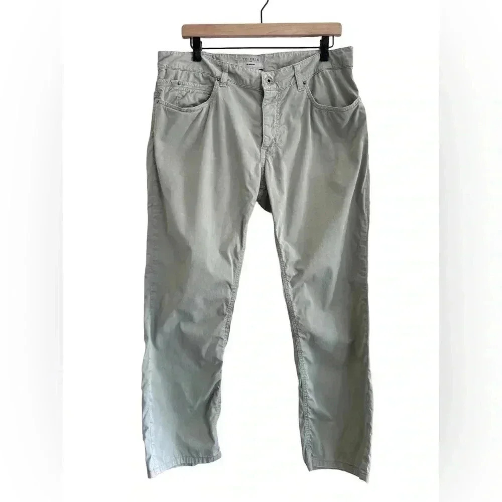 TELERIA ZED Light Green Cotton Elastane Jean Cut Casual Pants